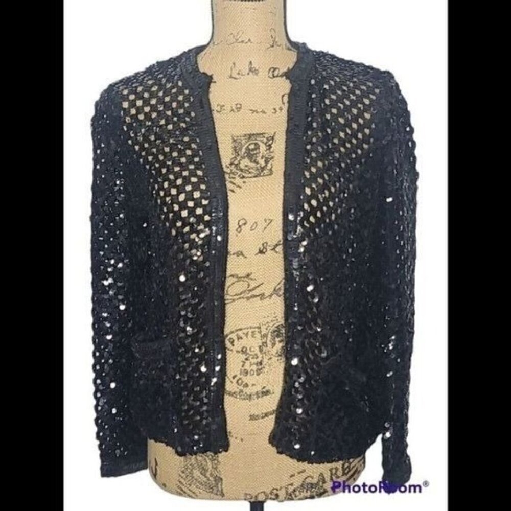 Vintage 80s 90s Black Sequin Union Made Sweater Eras Tour NYE